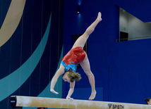 Bakıda Dünya Kubokunun iştirakçısı olan gimnastların podium məşqləri. Azərbaycan, 18 fevral, 2016